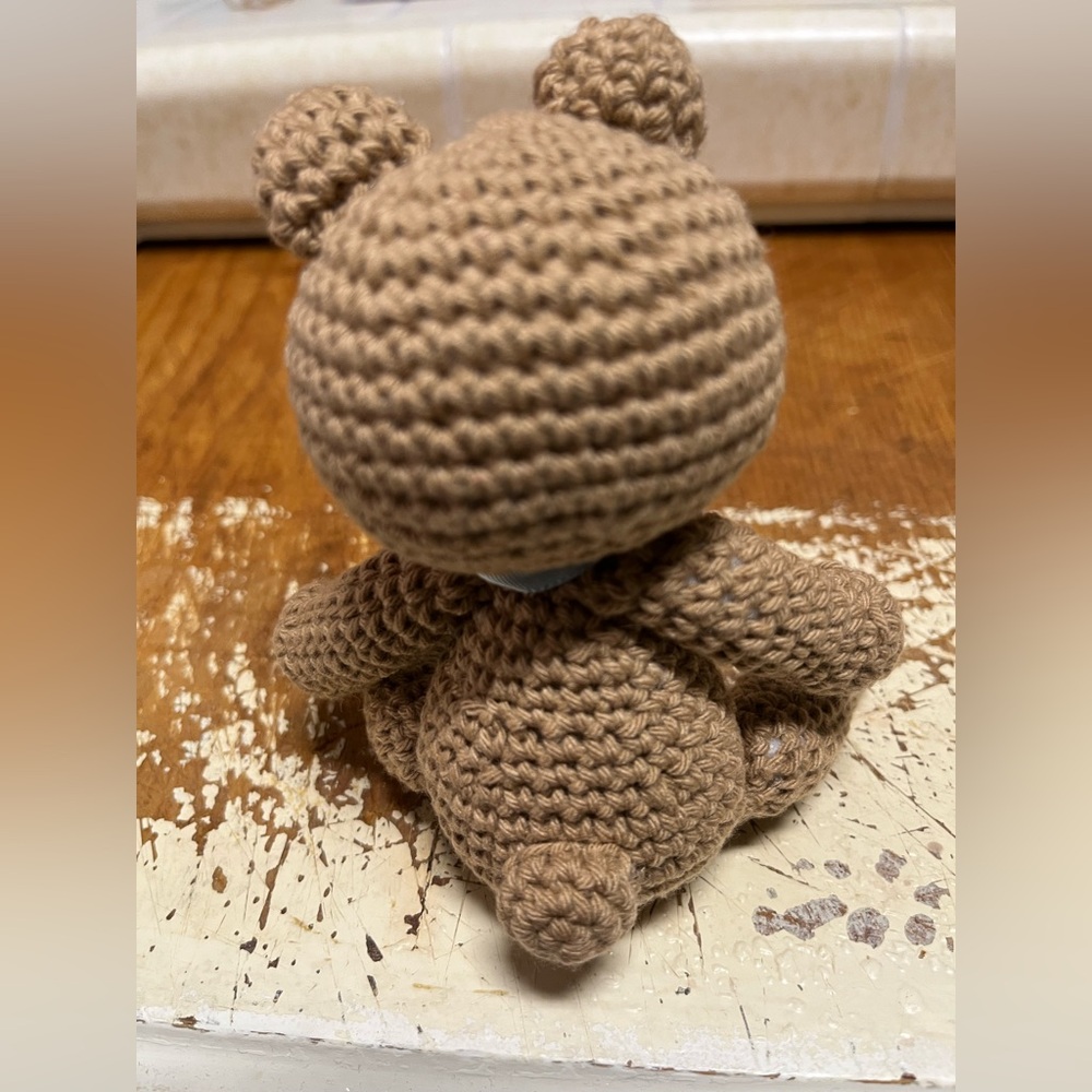 Handmade Crochet Bear with Blue Bow - Picture 5 of 6